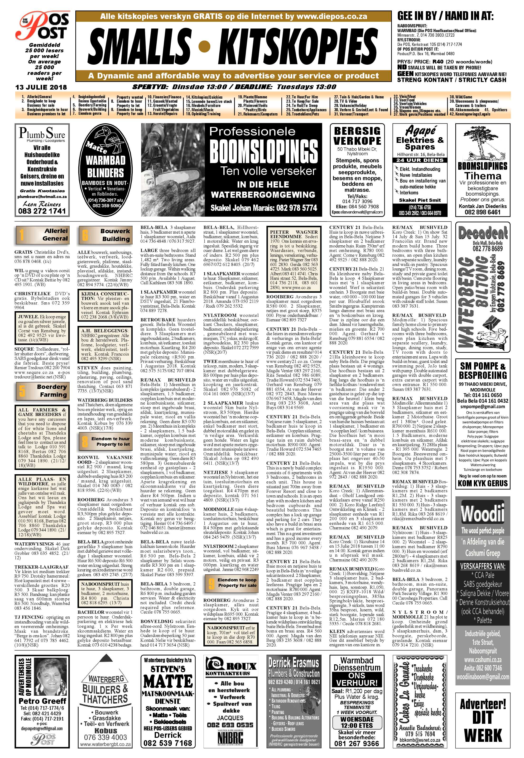 Classifieds 13 July 2018 page 1